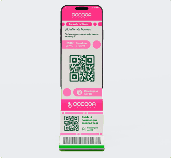 Boleta Coccoa abierta en un celular, con código QR